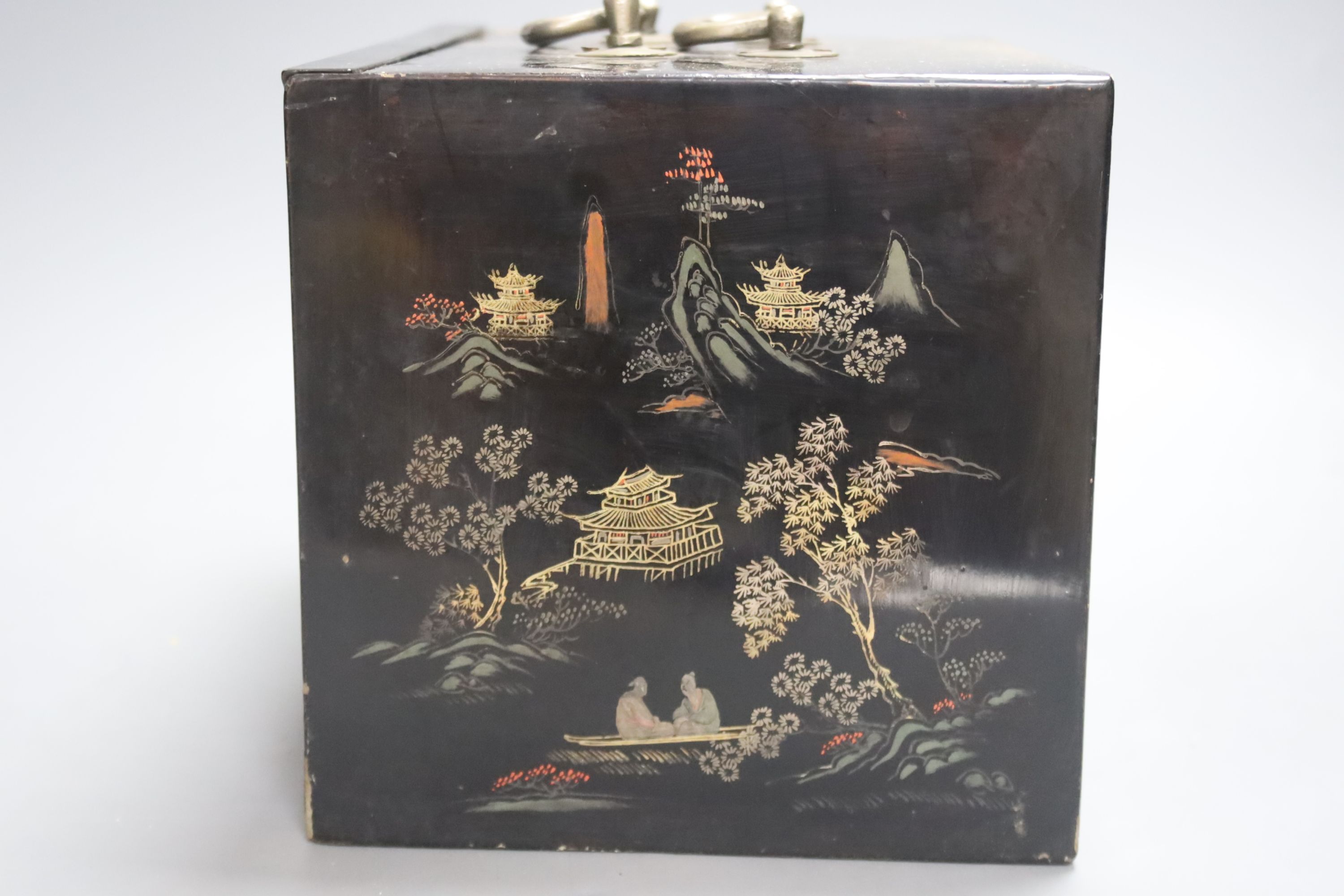 A Chinese lacquer cased Mah Jong set